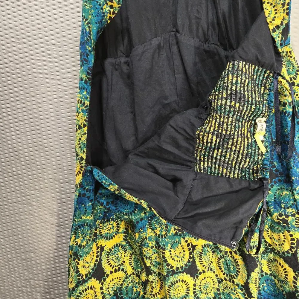Old Navy Y2K Halter Maxi Dress XL Linen Blend Blue Yellow Boho Medallion Print - Picture 6 of 9